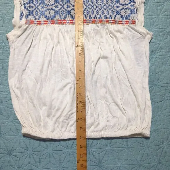 Tularosa Embroidered Yoke Memphis Top Ivory Jersey Knit Elastic Hem Blouson S - Picture 7 of 7